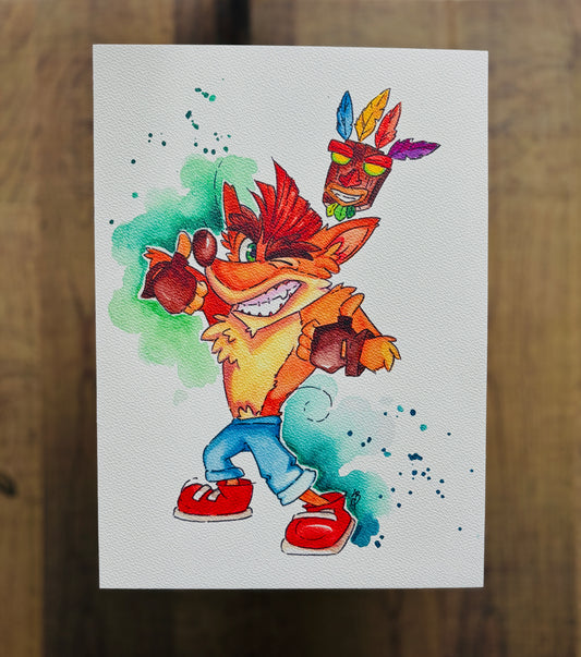 Crash Bandicoot Watercolour Print