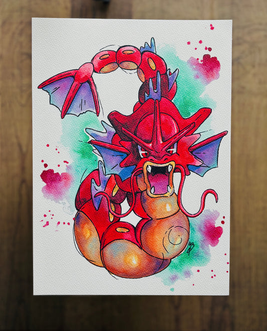 Shiny Gyarados Watercolour Print