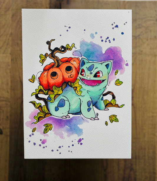 Pumpkin Ivysaur Watercolour Print