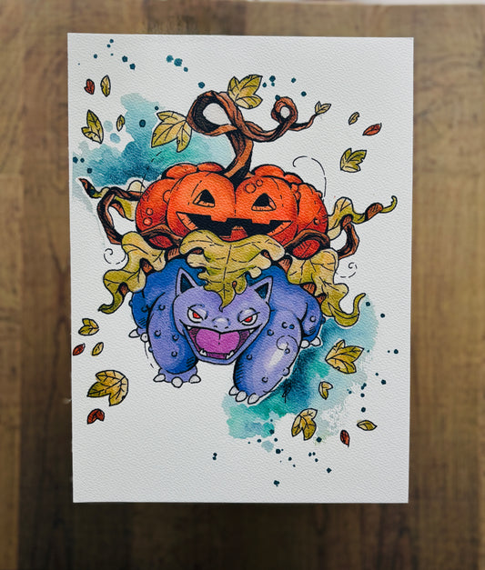 Pumpkin Venusaur Watercolour Print