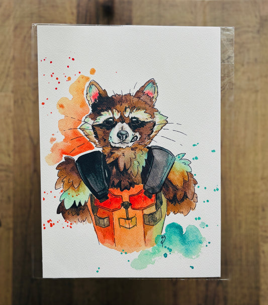 Rocket Raccoon Watercolour Print
